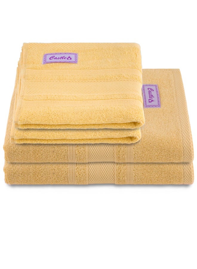 Home Castle (Cream) 2 Hand Towel (50 x 90 Cm) & 2 Bath Towel (70 x 140 Cm) Premium Cotton Highly Absorbent, High Quality Bath linen with Diamond Dobby 550 Gsm Set of 4