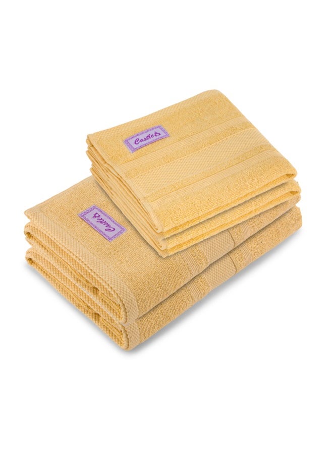 Home Castle (Cream) 2 Hand Towel (50 x 90 Cm) & 2 Bath Towel (70 x 140 Cm) Premium Cotton Highly Absorbent, High Quality Bath linen with Diamond Dobby 550 Gsm Set of 4