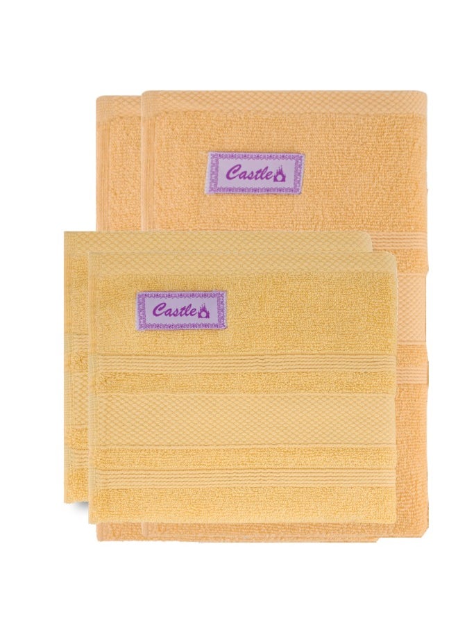 Home Castle (Cream) 2 Hand Towel (50 x 90 Cm) & 2 Bath Towel (70 x 140 Cm) Premium Cotton Highly Absorbent, High Quality Bath linen with Diamond Dobby 550 Gsm Set of 4