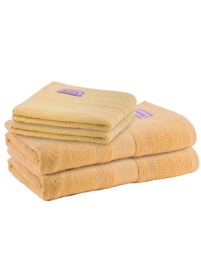 Home Castle (Cream) 2 Hand Towel (50 x 90 Cm) & 2 Bath Towel (70 x 140 Cm) Premium Cotton Highly Absorbent, High Quality Bath linen with Diamond Dobby 550 Gsm Set of 4