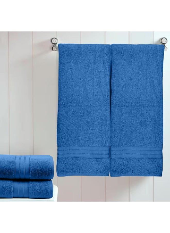 Home Trendy (Blue) Premium Cotton Bath Sheet (90 X 180 Cm-Set Of 2) Highly Absorbent, High Quality Bath Linen With Striped Dobby 550 Gsm