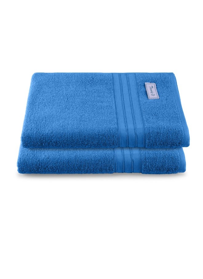 Home Trendy (Blue) Premium Cotton Bath Sheet (90 X 180 Cm-Set Of 2) Highly Absorbent, High Quality Bath Linen With Striped Dobby 550 Gsm