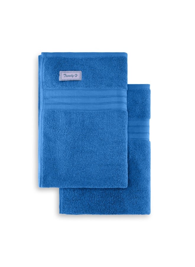 Home Trendy (Blue) Premium Cotton Bath Sheet (90 X 180 Cm-Set Of 2) Highly Absorbent, High Quality Bath Linen With Striped Dobby 550 Gsm