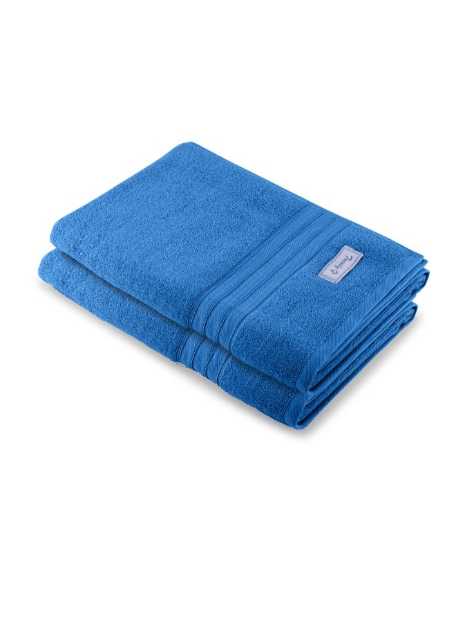 Home Trendy (Blue) Premium Cotton Bath Sheet (90 X 180 Cm-Set Of 2) Highly Absorbent, High Quality Bath Linen With Striped Dobby 550 Gsm
