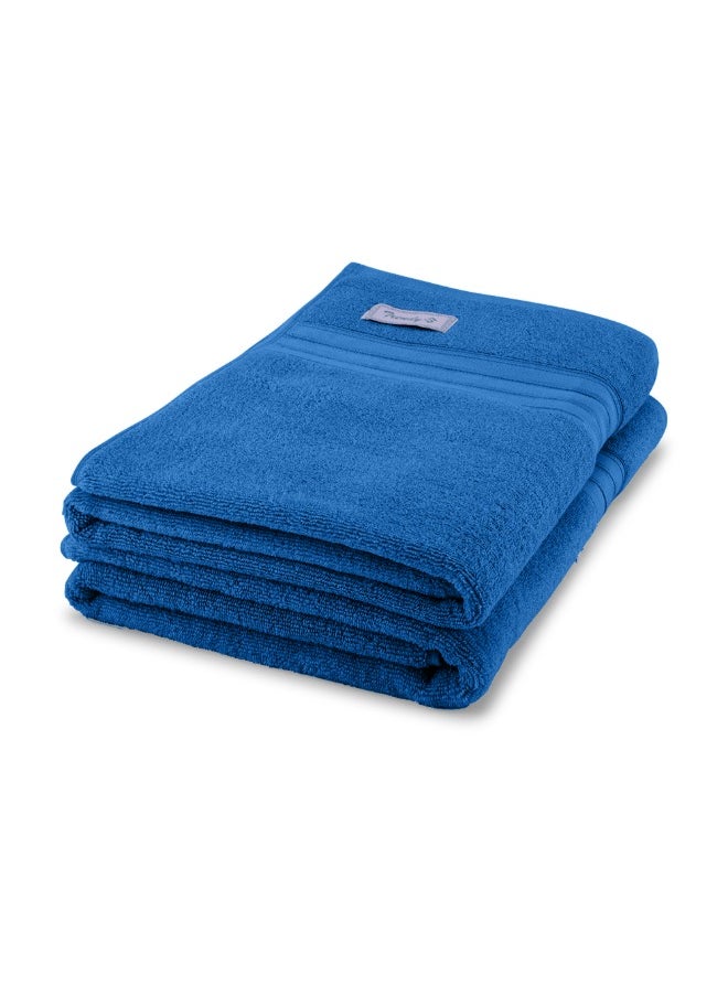 Home Trendy (Blue) Premium Cotton Bath Sheet (90 X 180 Cm-Set Of 2) Highly Absorbent, High Quality Bath Linen With Striped Dobby 550 Gsm