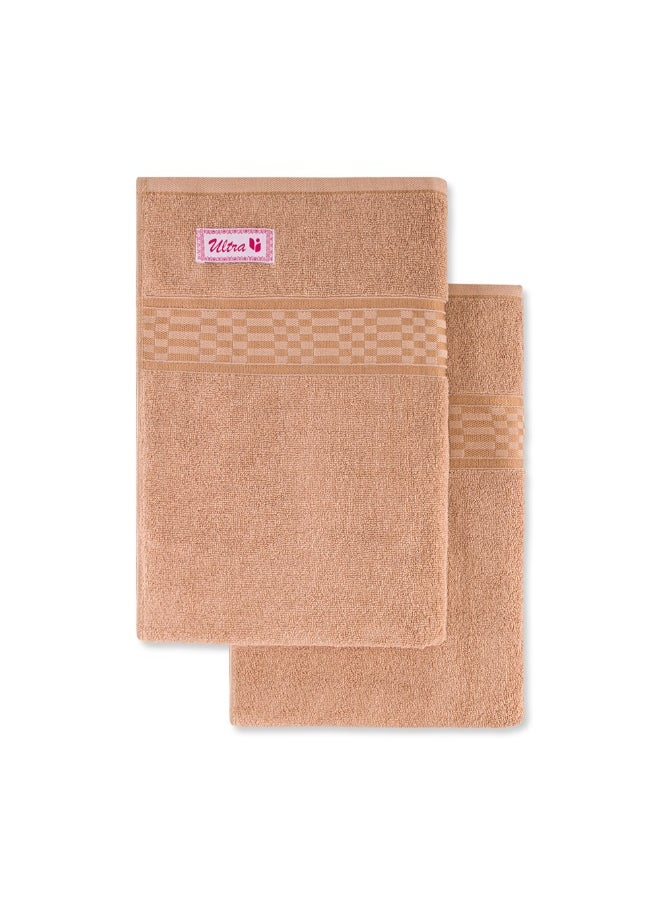 Home Ultra (Beige) Premium Cotton Bath Sheet (90 X 180 Cm-Set Of 2) Highly Absorbent, High Quality Bath Linen With Checkered Dobby 550 Gsm