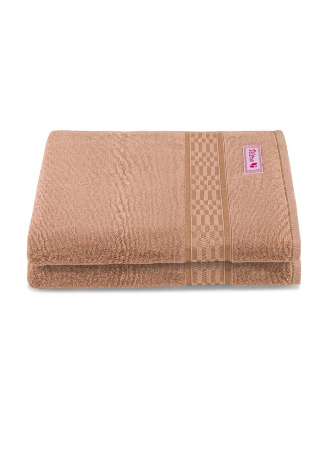 Home Ultra (Beige) Premium Cotton Bath Sheet (90 X 180 Cm-Set Of 2) Highly Absorbent, High Quality Bath Linen With Checkered Dobby 550 Gsm