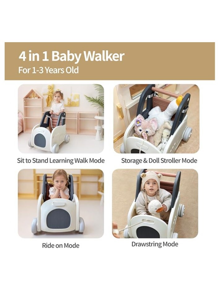 Baby Walker, Baby Walker Push Toy with Adjustable Wheels, Baby Walkers for Boys and Girls Learning to Walk,4 in 1 Push Toys|Baby Doll Stroller|Shopping Cart for Toddlers Grey