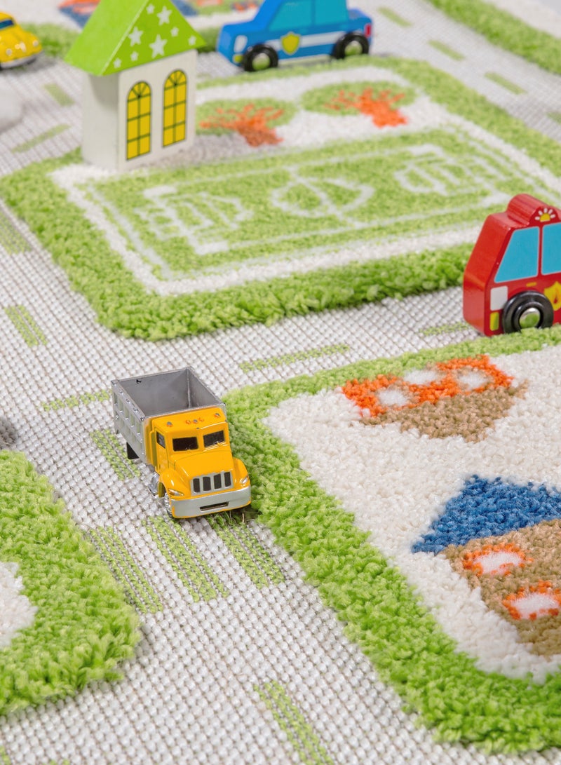 3D Play Carpet Traffic Design - Small | Green | Activity Playmat for Kids & Children | Bedroom, Living Room, Nursery Rug | Polypropylene | Foldable | 113 cm x 80 cm