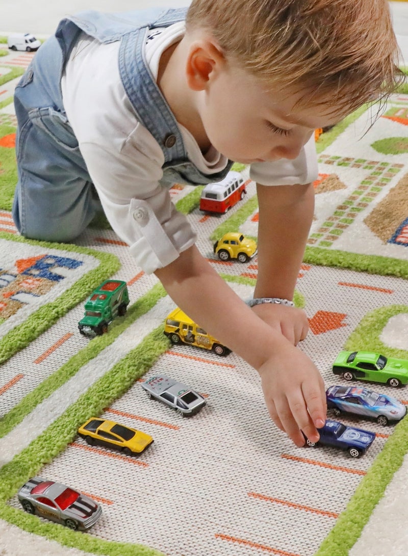 3D Play Carpet Traffic Design - Small | Green | Activity Playmat for Kids & Children | Bedroom, Living Room, Nursery Rug | Polypropylene | Foldable | 113 cm x 80 cm