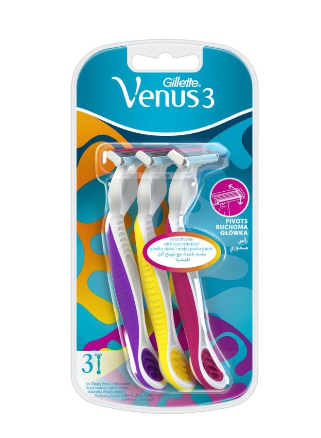 Gillette Venus3 Disposable Razors Pack of 3 Multicolour