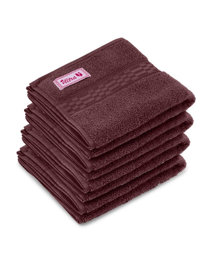 Home Ultra (Burgundy) Premium Cotton Hand Towel (50 X 90 Cm-Set Of 4) Highly Absorbent, High Quality Bath Linen With Checkered Dobby 550 Gsm