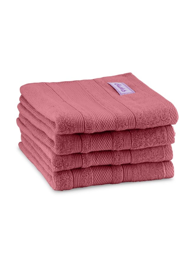 Home Castle (Pink) Premium Cotton Hand Towel (50 X 90 Cm-Set Of 4) Highly Absorbent, High Quality Bath Linen With Diamond Dobby 550 Gsm