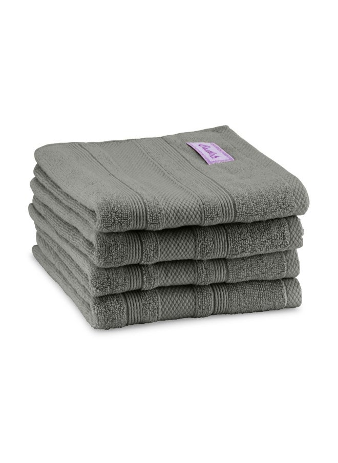Home Castle (Grey) Premium Cotton Hand Towel (50 X 90 Cm-Set Of 4) Highly Absorbent, High Quality Bath Linen With Diamond Dobby 550 Gsm