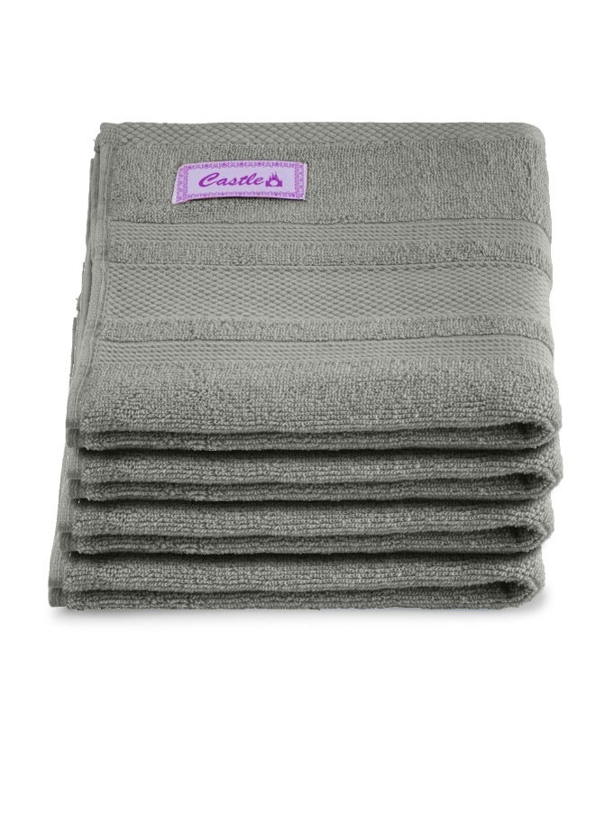 Home Castle (Grey) Premium Cotton Hand Towel (50 X 90 Cm-Set Of 4) Highly Absorbent, High Quality Bath Linen With Diamond Dobby 550 Gsm