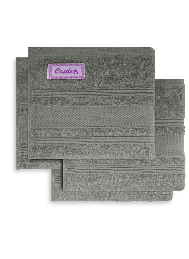 Home Castle (Grey) Premium Cotton Hand Towel (50 X 90 Cm-Set Of 4) Highly Absorbent, High Quality Bath Linen With Diamond Dobby 550 Gsm
