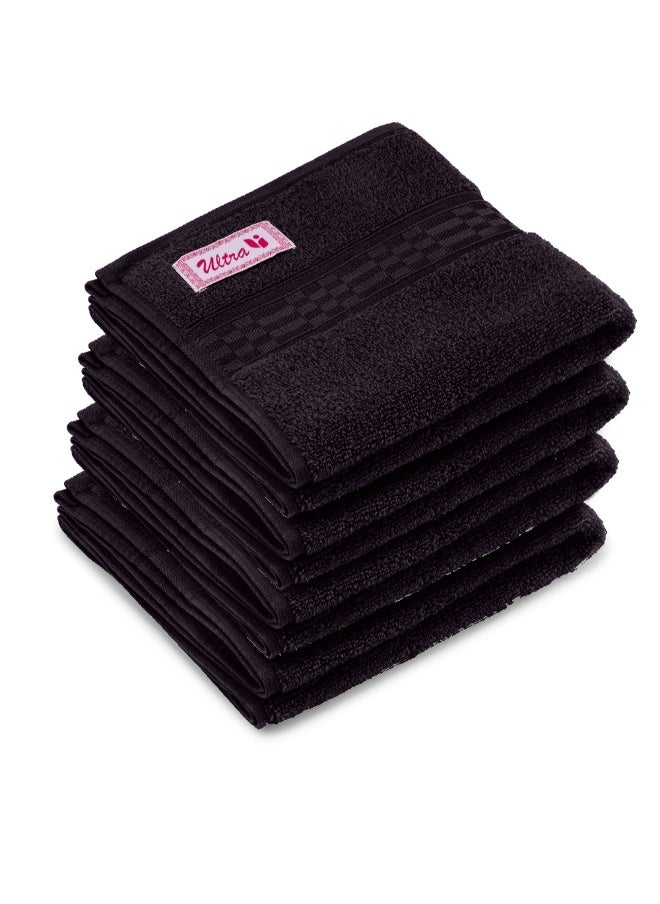 Home Ultra (Brown) Premium Cotton Hand Towel (50 X 90 Cm-Set Of 4) Highly Absorbent, High Quality Bath Linen With Checkered Dobby 550 Gsm