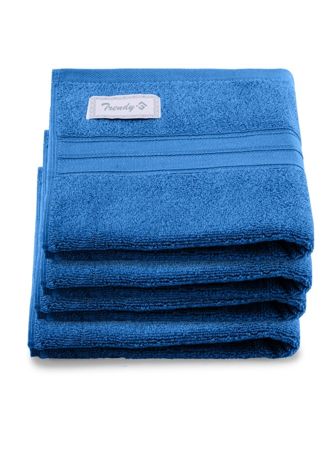 Home Trendy (Blue) Premium Cotton Hand Towel (50 X 90 Cm-Set Of 4) Highly Absorbent, High Quality Bath Linen With Striped Dobby 550 Gsm
