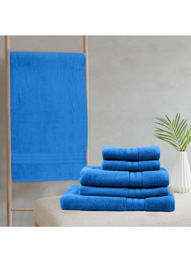 Home Trendy (Blue) Premium Cotton Hand Towel (50 X 90 Cm-Set Of 4) Highly Absorbent, High Quality Bath Linen With Striped Dobby 550 Gsm