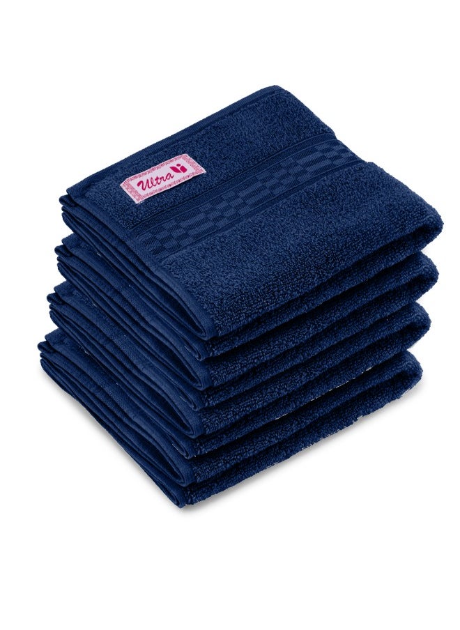 Home Ultra (Blue) Premium Cotton Hand Towel (50 X 90 Cm-Set Of 4) Highly Absorbent, High Quality Bath Linen With Checkered Dobby 550 Gsm