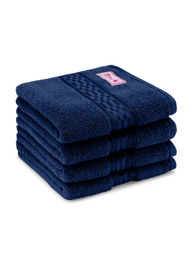 Home Ultra (Blue) Premium Cotton Hand Towel (50 X 90 Cm-Set Of 4) Highly Absorbent, High Quality Bath Linen With Checkered Dobby 550 Gsm