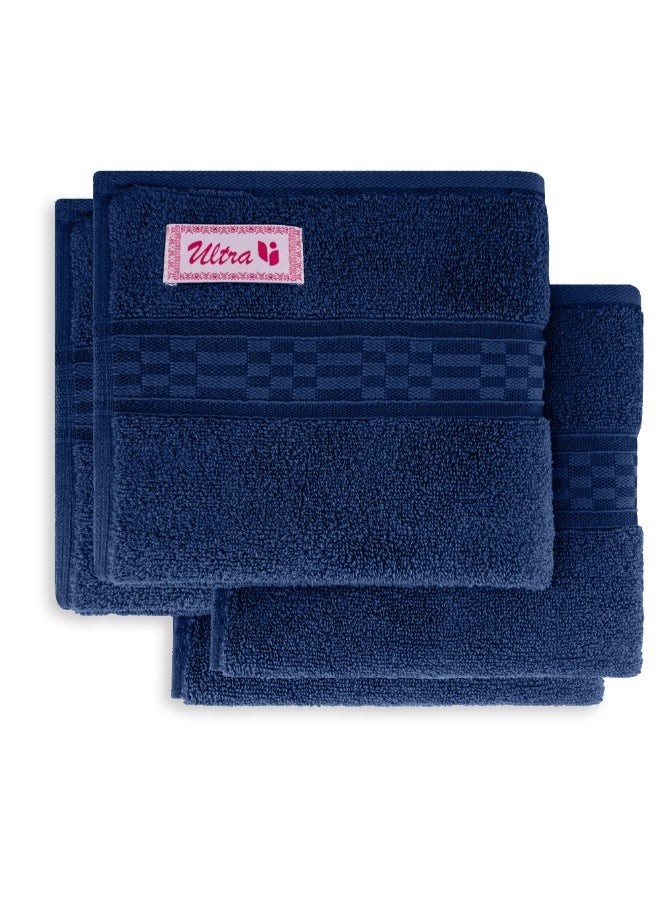Home Ultra (Blue) Premium Cotton Hand Towel (50 X 90 Cm-Set Of 4) Highly Absorbent, High Quality Bath Linen With Checkered Dobby 550 Gsm