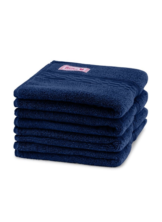 Home Ultra (Blue) Premium Cotton Hand Towel (50 X 90 Cm-Set Of 4) Highly Absorbent, High Quality Bath Linen With Checkered Dobby 550 Gsm