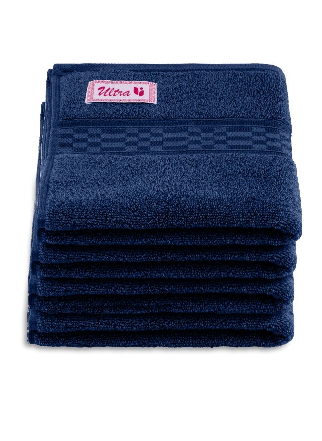 Home Ultra (Blue) Premium Cotton Hand Towel (50 X 90 Cm-Set Of 4) Highly Absorbent, High Quality Bath Linen With Checkered Dobby 550 Gsm