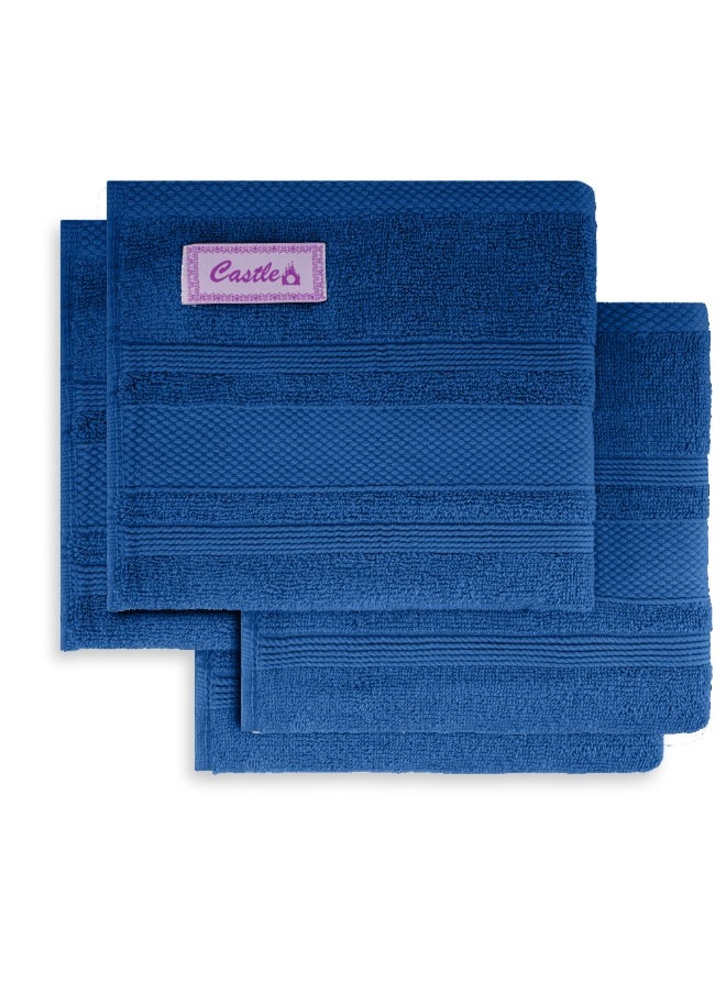 Home Castle (Blue) Premium Cotton Hand Towel (50 X 90 Cm-Set Of 4) Highly Absorbent, High Quality Bath Linen With Diamond Dobby 550 Gsm