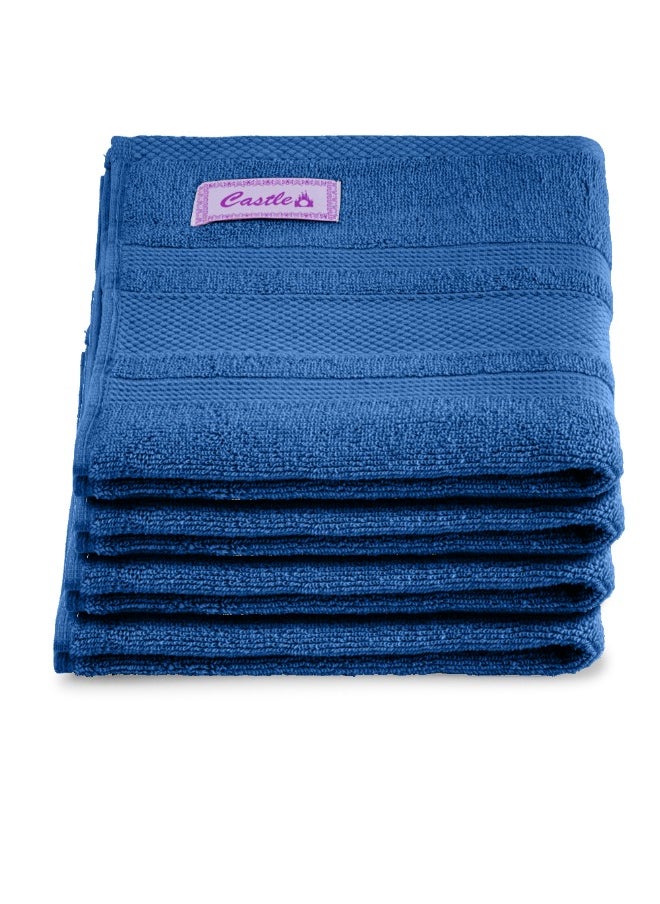 Home Castle (Blue) Premium Cotton Hand Towel (50 X 90 Cm-Set Of 4) Highly Absorbent, High Quality Bath Linen With Diamond Dobby 550 Gsm
