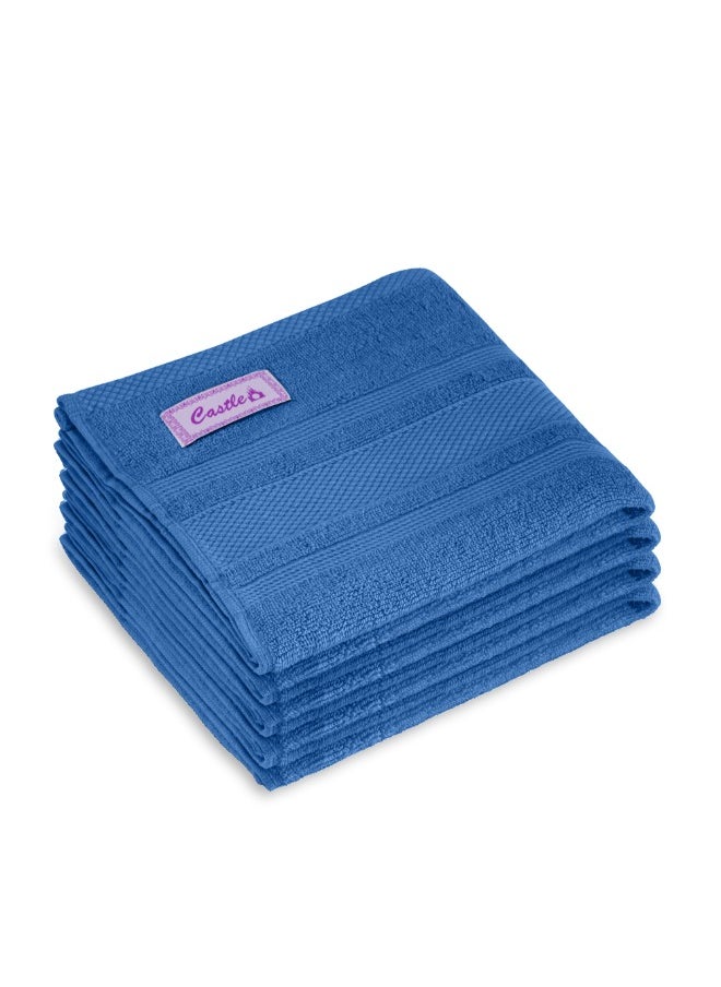 Home Castle (Blue) Premium Cotton Hand Towel (50 X 90 Cm-Set Of 4) Highly Absorbent, High Quality Bath Linen With Diamond Dobby 550 Gsm