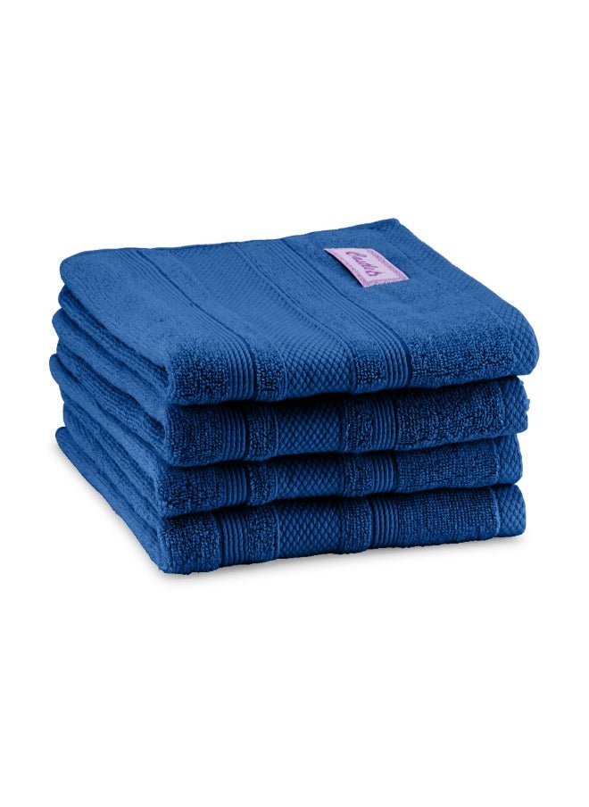 Home Castle (Blue) Premium Cotton Hand Towel (50 X 90 Cm-Set Of 4) Highly Absorbent, High Quality Bath Linen With Diamond Dobby 550 Gsm
