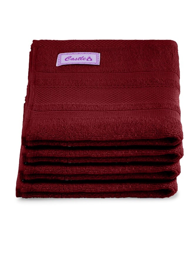 Home Castle (Maroon) Premium Cotton Hand Towel (50 X 90 Cm-Set Of 4) Highly Absorbent, High Quality Bath Linen With Diamond Dobby 550 Gsm