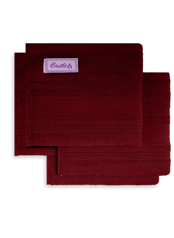 Home Castle (Maroon) Premium Cotton Hand Towel (50 X 90 Cm-Set Of 4) Highly Absorbent, High Quality Bath Linen With Diamond Dobby 550 Gsm