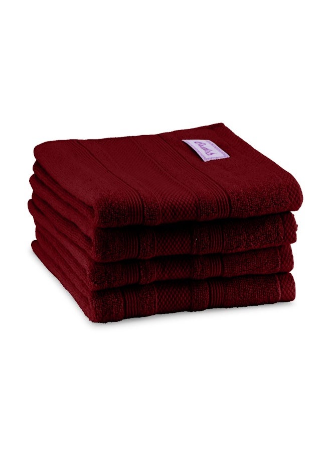 Home Castle (Maroon) Premium Cotton Hand Towel (50 X 90 Cm-Set Of 4) Highly Absorbent, High Quality Bath Linen With Diamond Dobby 550 Gsm