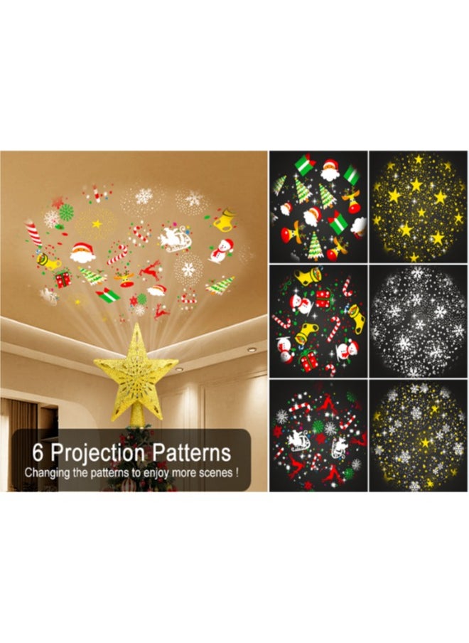 Tree Topper Lighted LED Rotating  Sharp and Clear Projector 3D Star Tree Topper-6 Slides-Gold