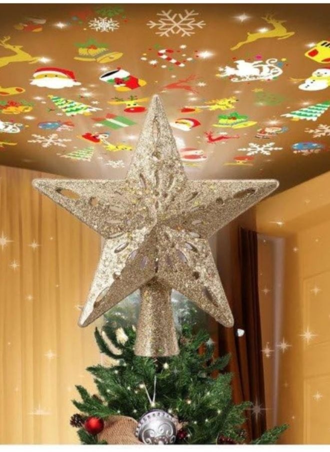 Tree Topper Lighted LED Rotating  Sharp and Clear Projector 3D Star Tree Topper-6 Slides-Gold