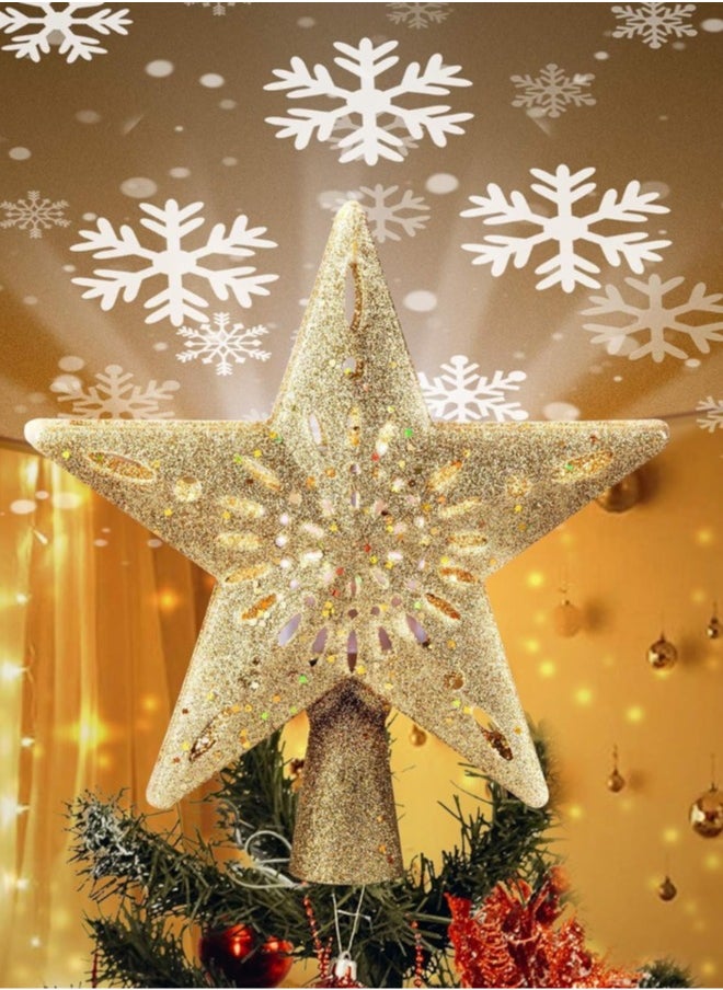 Tree Topper Lighted LED Rotating  Sharp and Clear Projector 3D Star Tree Topper-6 Slides-Gold