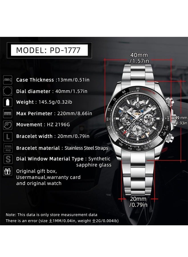 Men's Automatic Watches Mechanical Stainless Steel Waterproof Wrist Watch with Sapphire Glass