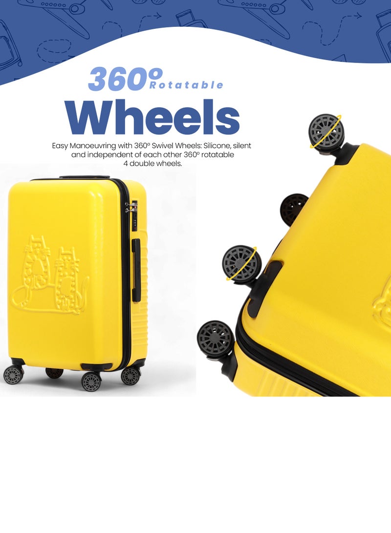 Biggdesign Lightweight Cats Design Carry On Luggage with Spinner Wheel and Lock System Yellow 20-Inch