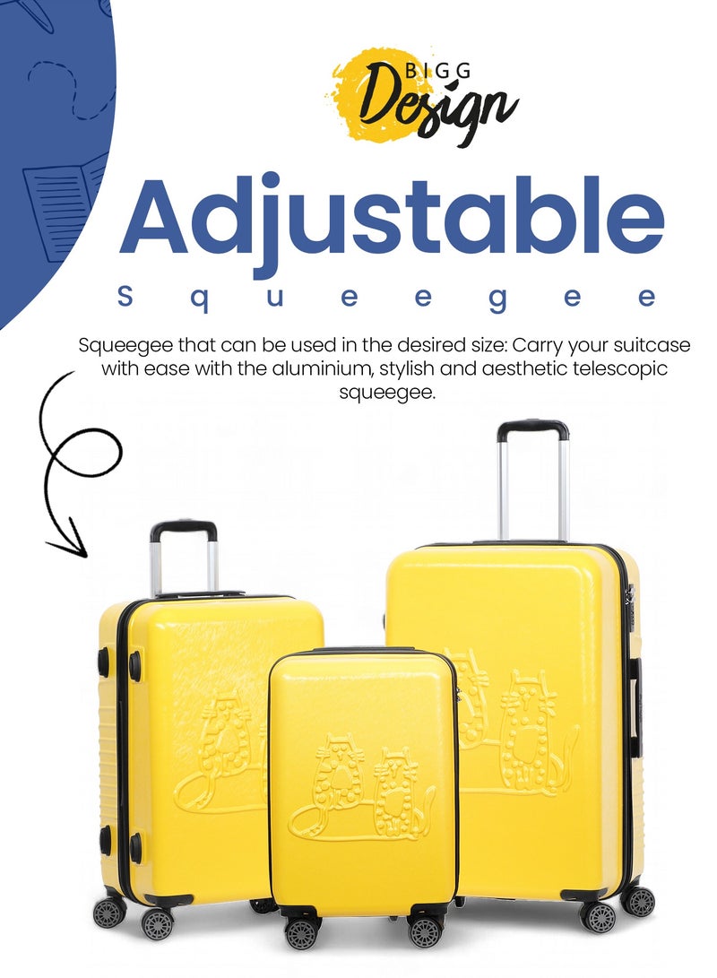 Biggdesign Lightweight Cats Design Carry On Luggage with Spinner Wheel and Lock System Yellow 20-Inch