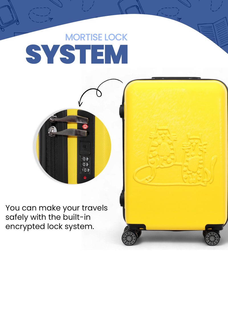 Biggdesign Lightweight Cats Design Carry On Luggage with Spinner Wheel and Lock System Yellow 28-Inch
