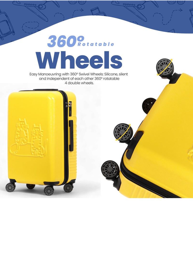 Biggdesign Lightweight Cats Design Carry On Luggage with Spinner Wheel and Lock System Yellow 28-Inch