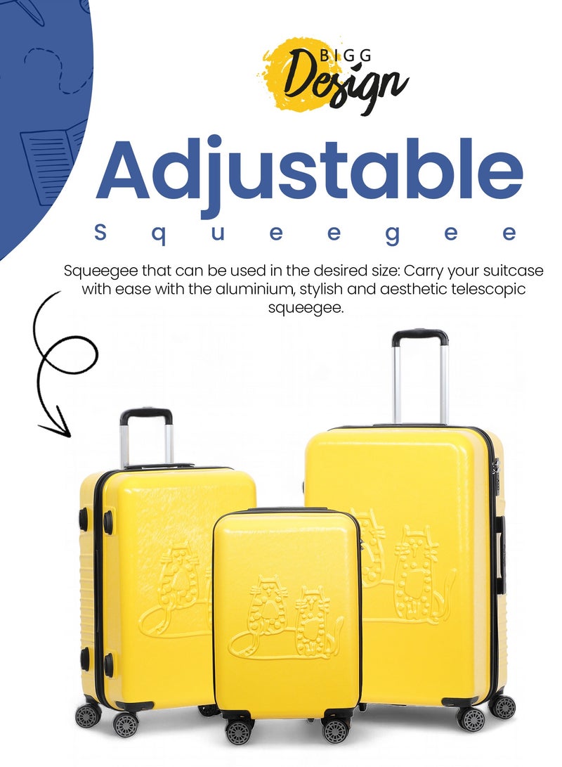 Lightweight Cats Design Carry On Luggage with Spinner Wheel and Lock System Yellow 24-Inch