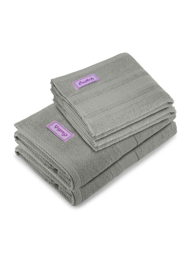 Home Castle (Grey) 2 Hand Towel (50 x 90 Cm) & 2 Bath Towel (70 x 140 Cm) Premium Cotton Highly Absorbent, High Quality Bath linen with Diamond Dobby 550 Gsm Set of 4