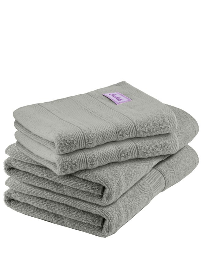 Home Castle (Grey) 2 Hand Towel (50 x 90 Cm) & 2 Bath Towel (70 x 140 Cm) Premium Cotton Highly Absorbent, High Quality Bath linen with Diamond Dobby 550 Gsm Set of 4