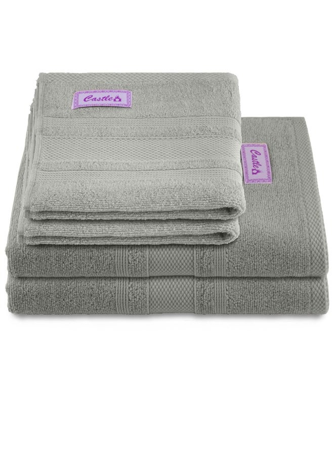 Home Castle (Grey) 2 Hand Towel (50 x 90 Cm) & 2 Bath Towel (70 x 140 Cm) Premium Cotton Highly Absorbent, High Quality Bath linen with Diamond Dobby 550 Gsm Set of 4