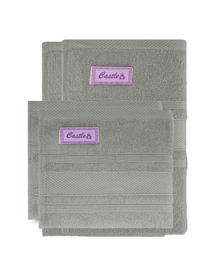 Home Castle (Grey) 2 Hand Towel (50 x 90 Cm) & 2 Bath Towel (70 x 140 Cm) Premium Cotton Highly Absorbent, High Quality Bath linen with Diamond Dobby 550 Gsm Set of 4