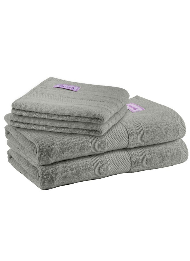 Home Castle (Grey) 2 Hand Towel (50 x 90 Cm) & 2 Bath Towel (70 x 140 Cm) Premium Cotton Highly Absorbent, High Quality Bath linen with Diamond Dobby 550 Gsm Set of 4