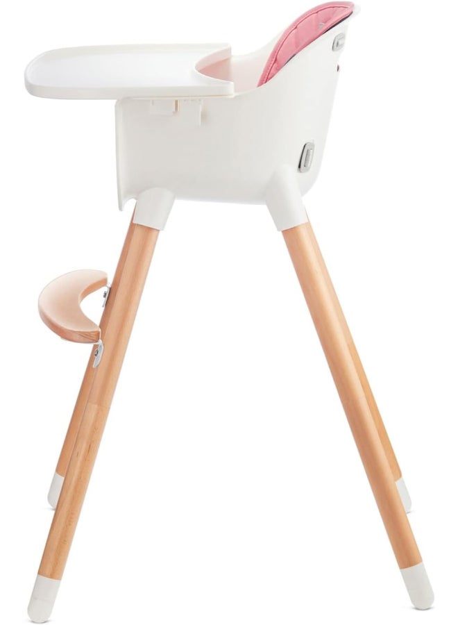 Highchair Sienna, Baby Chair, Ergonomic, Easy To Clean, Wooden Legs, Non - Slip Pads, Removable Tray, For Toddler, From 6 Month To 5 Years, Pink